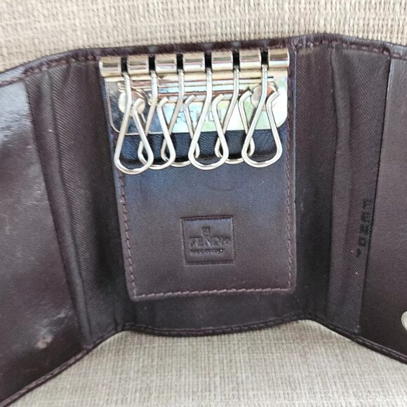 FENDI Keychain Brown Leather 6 Rings Keys Holder Keys Fob Bag Made in Italy - Picture 5 of 11